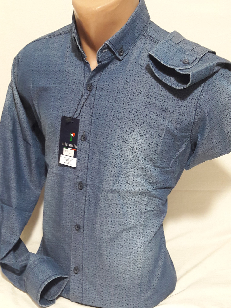 Сорочка чоловіча з довгим рукавом Pierrini vd-0011 джинсова блакитна приталені Туреччина