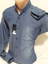 Сорочка чоловіча з довгим рукавом Pierrini vd-0011 джинсова блакитна приталені Туреччина