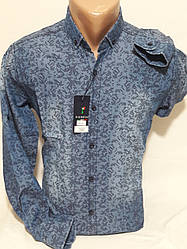 Сорочка чоловіча з довгим рукавом Pierrini vd-0012 синя джинсова приталені Туреччина