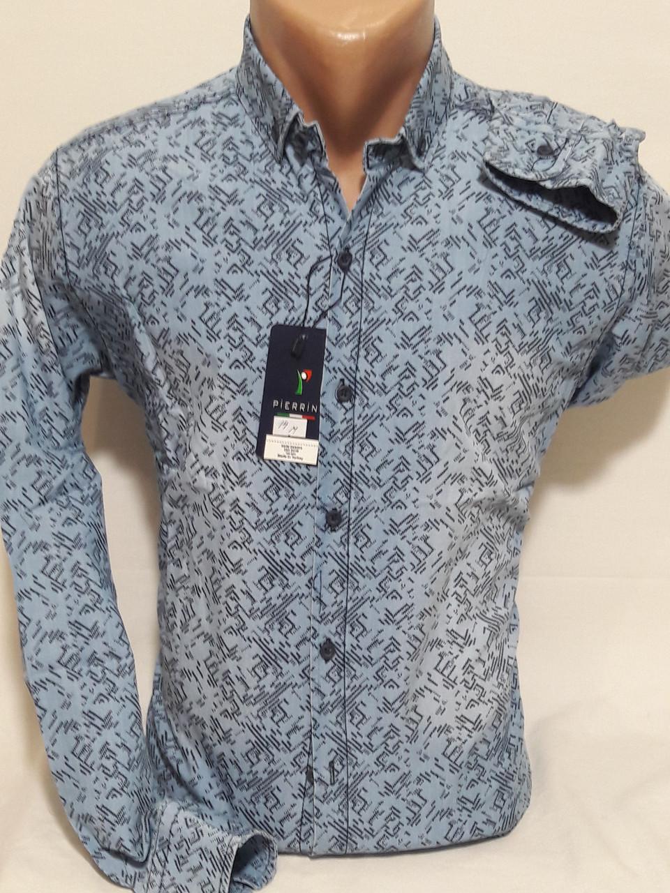 Сорочка чоловіча з довгим рукавом Pierrini vd-0014 джинсова блакитна приталені Туреччина L