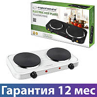 Электроплита Esperanza EKH004K White, 2000W, 2 конфорки, настольная кухонная плита электрическая, електроплита