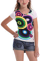 Модная детская футболка для девочки принт разноцветные большие круги с пайетка Desigual Испания 40T3034 152