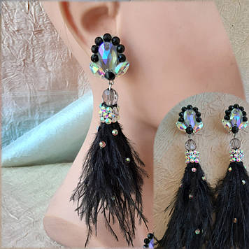 Сережки з пір'ям Блек , ручної роботи, скло