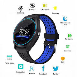 Умные часы Smart Smart Watch V9 черный с синем двухсторонний ремешок) Оригинал