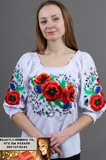 Жіноча біла блузка з вишивкою "Стильні маки" Україна УкраїнаТД 44-54 розміри