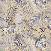 Ткань для штор, римских штор, скатертей и декора тропические растения серого цвета на желто-бежевом Испания