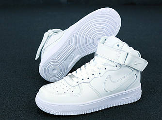 Жіночі високі кросівки Nike Air Force 1 White / Найк Аір Форс білі натуральна шкіра розміри 36-45 демі