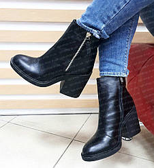 Ботильйони черевики жіночі демісезонні осінні шкіряні замшеві на товстому каблуці (код:W-7010-чк)