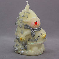 Свечка - Елочка и снеговик, 8,4x6x12 см, белый с серебристым, парафин (791200)