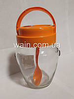 Банка стеклянная 580 мл с пластиковой оранжевой крышкой и ручкой для сыпучих Everglass Амфора