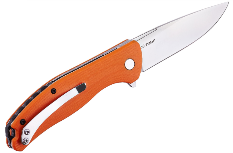Ніж складний, оранжевого кольору, матеріал рукояті - G10, легкий і компактний, хороший подарунок туристу,