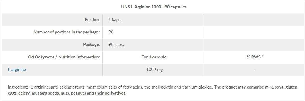 Аргінін UNS L-Arginine 1000 90 капс., фото 2