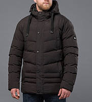 Мужская куртка теплая зимняя укороченая цвета кофе с ветро- и водозащитным покрытием