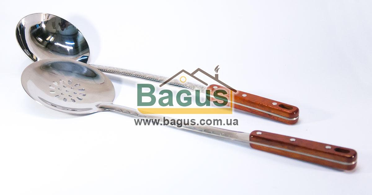 Шумівка та ополоник (набір) вузбекські з неіржавкої сталі 46 см і 44 см для плову (Узбекістан)
