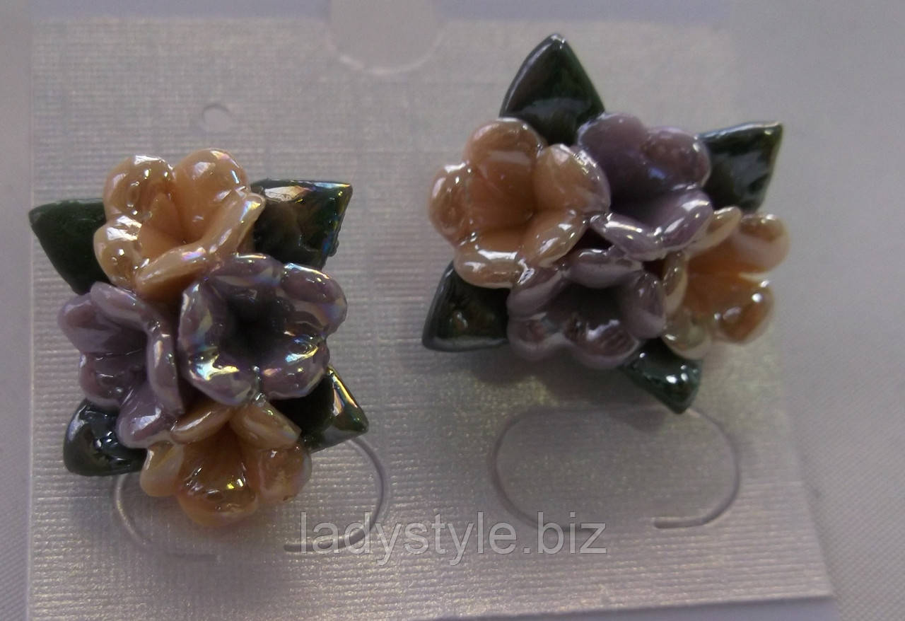Сережки-цвяшки з полімерної глини No 7 з емаллю від Студії www.LadyStyle.Biz