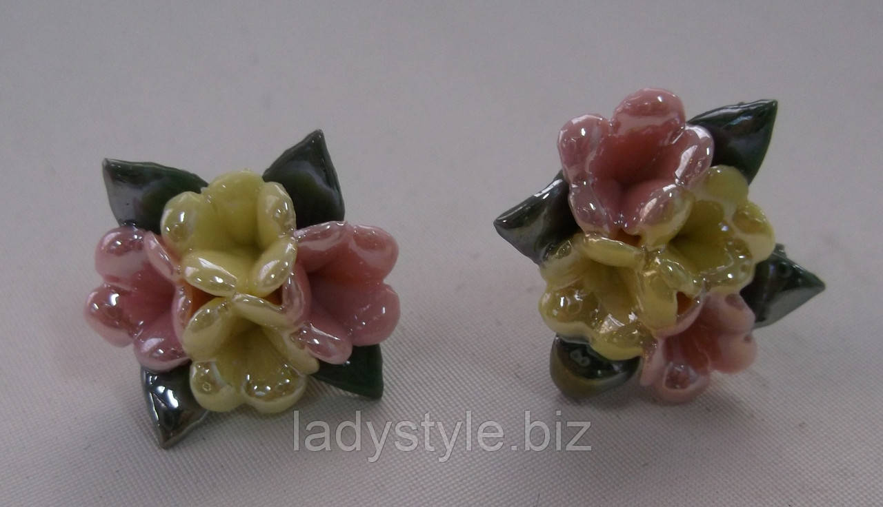 Сережки-цвяшки з полімерної глини No 10 з емаллю від Студії www.LadyStyle.Biz