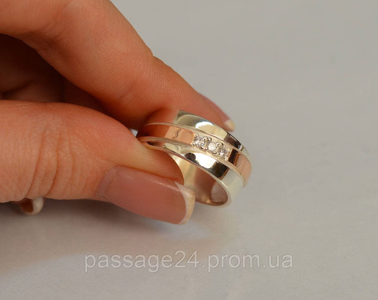 Серебряное обручальное кольцо с золотыми пластинами 375 пробы - фото 2 - id-p1036316196