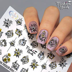 Слайдер-дизайн Fashion nails - наклейка на нігті - геометрія, мордочки, квіточки арт.G69