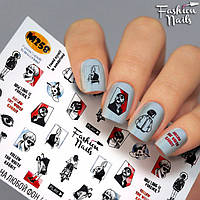Слайдер-дизайн Fashion nails - наклейка на нігті - написи, люди, заєць арт.M258