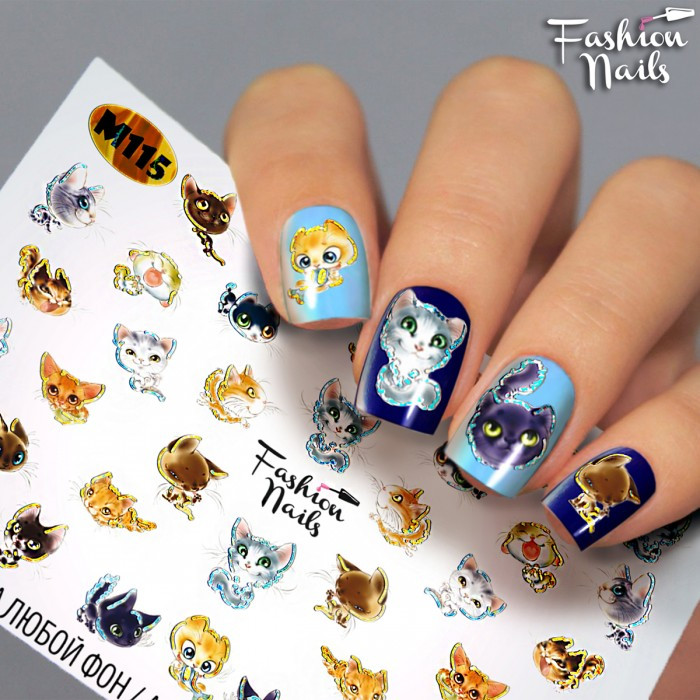 Слайдер-дизайн Fashion nails - наклейка на нігті - кішка (кошеня) арт.M115, фото 1