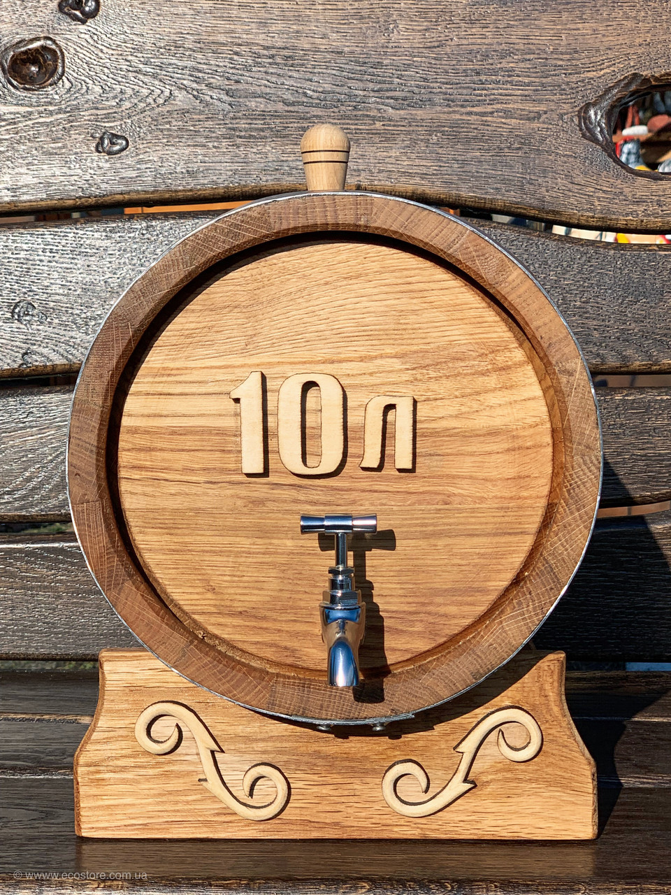 Дубовая бочка 10л для вина, коньяка, виски, рома (с резьбой, латунный кран) - фото 3 - id-p1036450521