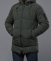 Куртка мужская зимняя модная удлиненная очень теплая цвет хаки