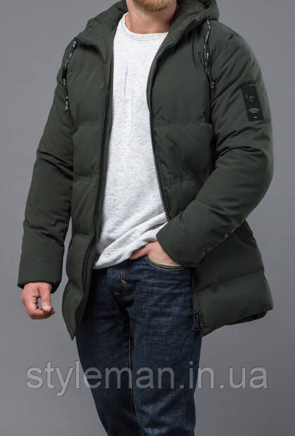 Куртка мужская зимняя модная удлиненная очень теплая цвет хаки - фото 3 - id-p1036527032