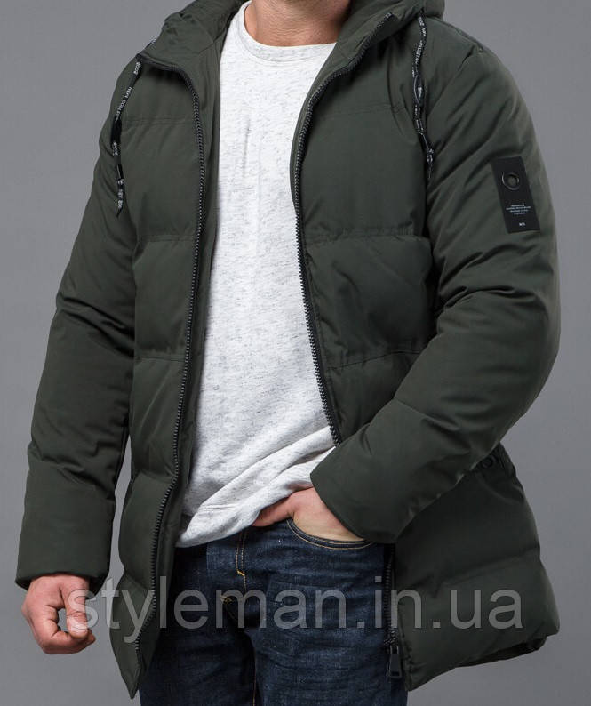 Куртка мужская зимняя модная удлиненная очень теплая цвет хаки - фото 4 - id-p1036527032