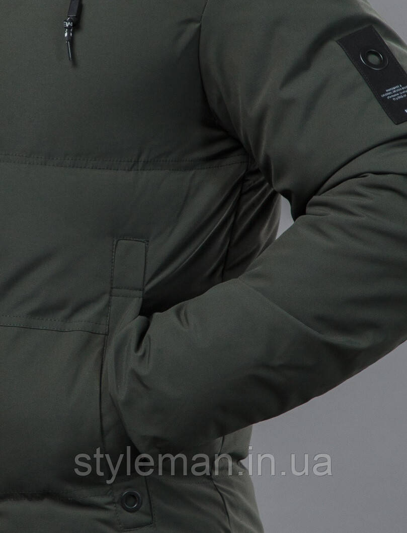 Куртка мужская зимняя модная удлиненная очень теплая цвет хаки - фото 7 - id-p1036527032