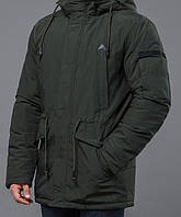 Мужская теплая куртка зимняя цвета хаки с ветро- и водозащитным покрытием парка
