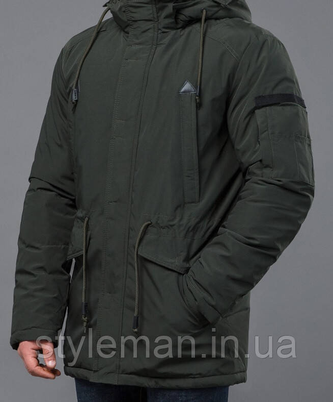Мужская теплая куртка зимняя цвета хаки с ветро- и водозащитным покрытием парка - фото 1 - id-p1036528036