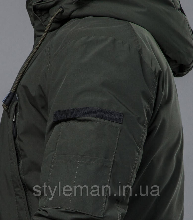 Мужская теплая куртка зимняя цвета хаки с ветро- и водозащитным покрытием парка - фото 4 - id-p1036528036