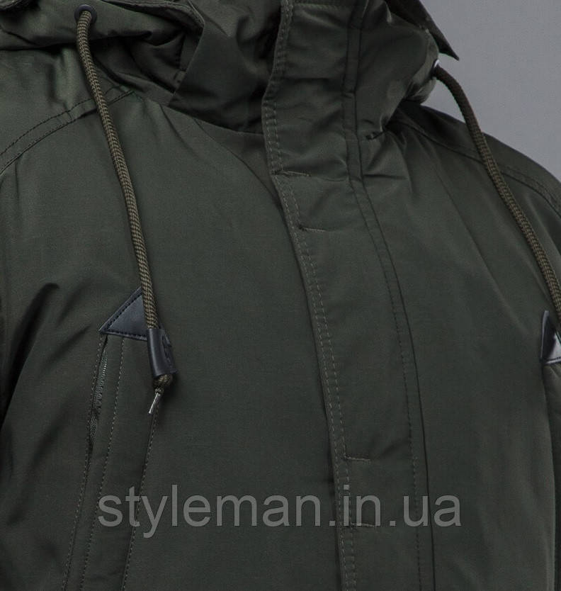 Мужская теплая куртка зимняя цвета хаки с ветро- и водозащитным покрытием парка - фото 7 - id-p1036528036