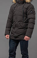 Мужская куртка теплая зимняя цвета кофе с ветро- и водозащитным покрытием