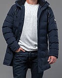 Чоловіча зимова тепла куртка синя плащівка водостійка, фото 3