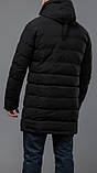 Куртка чоловіча зимова подовжена чорна зі знімним капюшоном, фото 3
