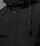 Куртка чоловіча зимова подовжена чорна зі знімним капюшоном, фото 6
