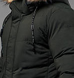 Куртка пальто чоловіча зимова подовжена хакі зі знімним капюшоном, фото 4