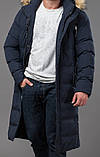 Куртка пальто чоловіча зимова подовжена хакі зі знімним капюшоном, фото 3