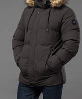 Мужская куртка теплая зимняя укороченая цвета кофе с ветро- и водозащитным покрытием
