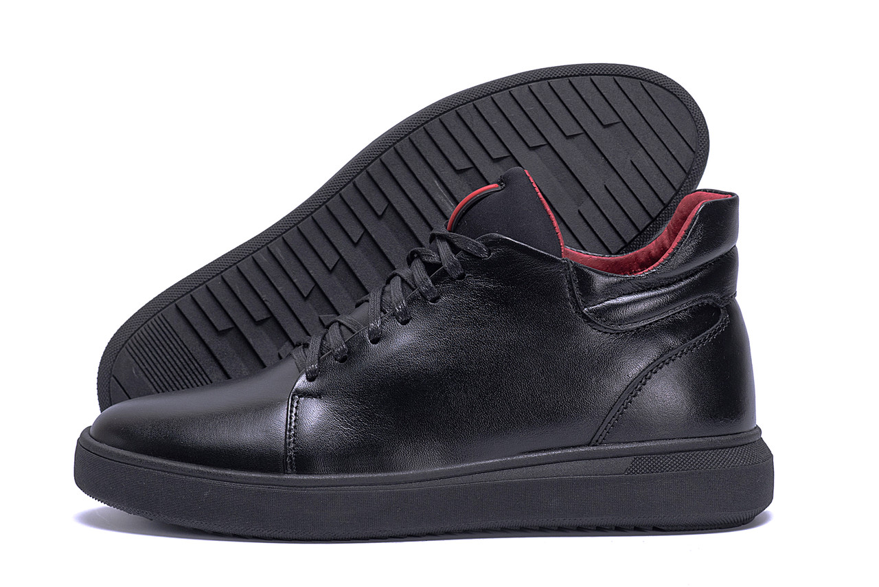 Чоловічі зимові шкіряні черевики ZG Black Red Premium Quality