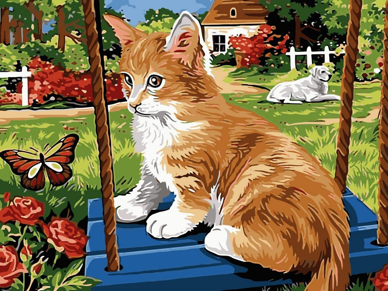 Картина по номерам 30х40 см. Babylon Рыжий котик на качели (VK-115) - фото 1 - id-p1036552722