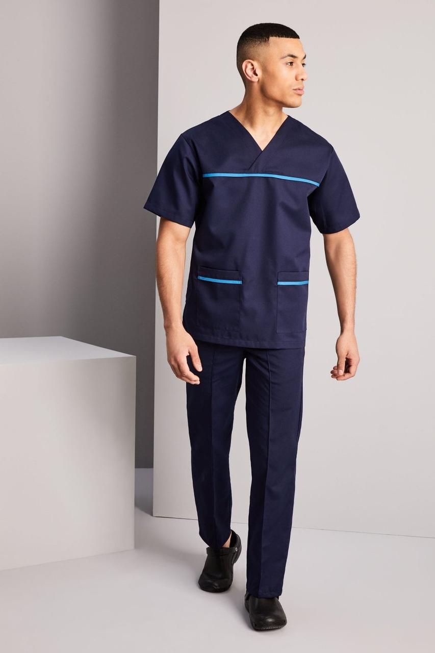 Медичний чоловічий костюм хірургічний темно-синій з бірюзою Atteks - 03311