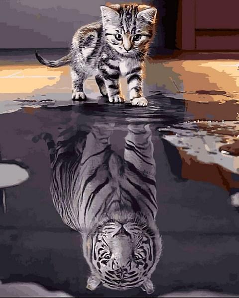 Картини по номерам 40х50 см. Кошеня - Тигр "Вір у себе".