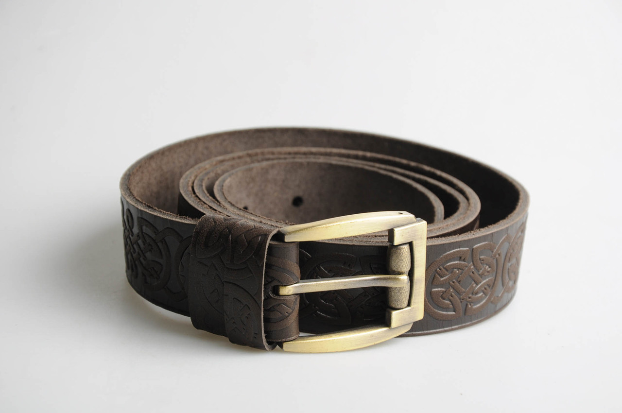 Шкіряний ремінь ручної роботи з тисненим орнаментом, фото 1
