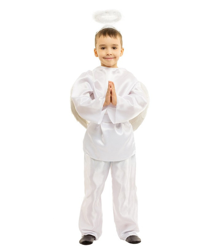 Білий Ангел із крилами та німбом костюм для хлопчика карнавальний, фото 1