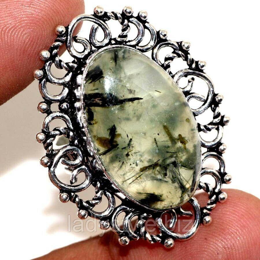 Срібний персень із пренитом, розмір 18.5, фото 1