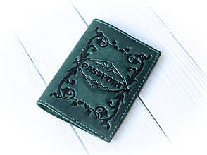 Обкладинка для паспорта "Вензелі" Зелений