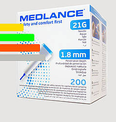 Ланцети MEDLANCE з кнопкою, голка 21G, глибина проникнення 1,8 мм