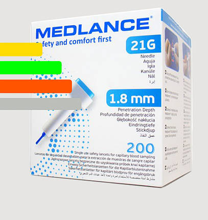 Ланцети MEDLANCE з кнопкою, голка 21G, глибина проникнення 1,8 мм, фото 1